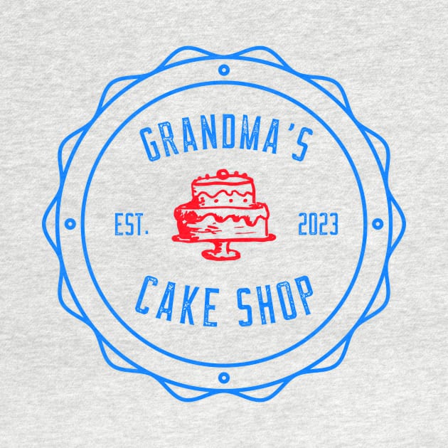 Grandma's Cake Shop Blue Red Design by Preston James Designs